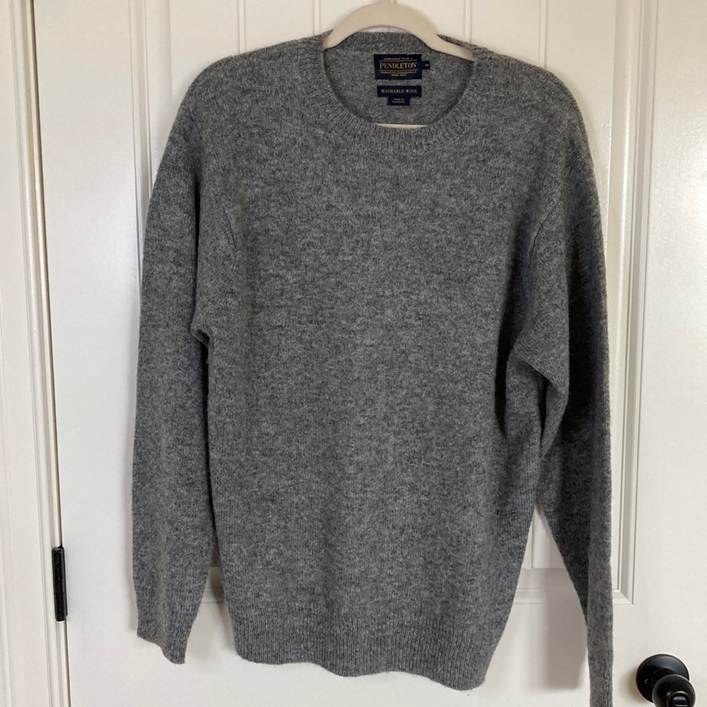 Pendleton Wool Sweater Mens Size M Grey Crew Neck Washable